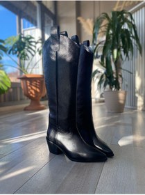 Resim Hermones Rubi Siyah Renk Hakiki Deri Western Uzun Kadın Çizme 