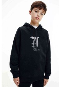 Resim Dead Not Baskılı Unisex Çocuk Kapüşonlu Siyah Sweatshirt Siyah 