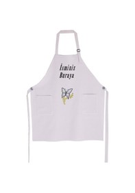 Resim Mutfak Önlüğü Kişiye Ve İsme Özel Nakışlı Mutfak Önlüğü Kelebek01 Farklı Renkler Gri 