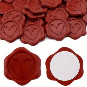 Resim BRIARTW 30 adet Kendinden Yapışkan Mum Mühür Etiketleri, Kahverengi Kırmızı Aşk Kalp Tasarımı, Plastik Malzeme, Isı Gerekmez, Gerçek Mum Mühür Davetler, Düğünler, Noel, Sevgililer Günü ve Anneler Günü Dekoru için İdeal 