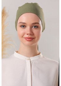 Resim Melodi Scarf Tesettür Dikişsiz Penye Bone Haki Haki 