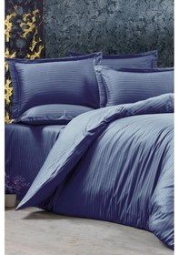 Resim Çeyiz Diyarı Stripe Tek Kişilik Pollysaten Nevresim Takımı Lacivert Lacivert 