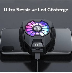 Resim Coofbe RGB Led Işıklı Telefon Isı Göstergeli Telefon Soğutucu Fan 