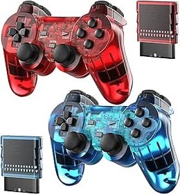 Resim Degulan Wireless Controller for PS2 Double Shock, 2 Pack Gamepad Remote Compatible with Play 2 (Red and Blue) 
