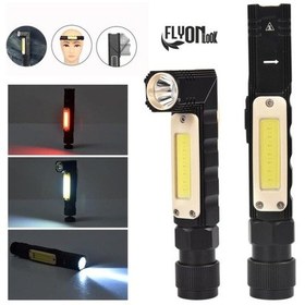 Resim Şarjlı Çok Amaçlı Hem El Feneri Hem Kafa Lambası 360 Derece Dönebilen Başlık Kamp Lambası Flaşör 