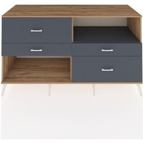 Resim Kronos Konsol Tek Raflı 4 Çekmeceli 176x59x99 Çam-antrasit Çam-antrasit 
