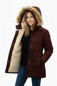 Resim Baglan Kız Çocuk Kapüşonlu Mont Bs-2022 Bordo 