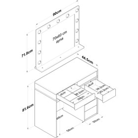 Resim Rani Mobilya Rani Bj115 Hollywood Işıklı Aynalı Kulis Makyaj Masası 7 Çekmeceli Takı Düzenleyici Beyaz 
