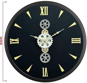 Resim Galaxy Retro Serisi 60 cm Döner Çarklı Mekanizmalı Roma Rakamlı Sessiz Akar Metal Dekoratif Duvar Saati Siyah-Gold 