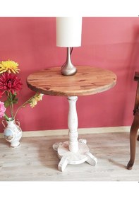 Resim Masifart Basel Fiskos Sehpa Tornalı Ayak Yan Sehpa Beyaz Eskitme 