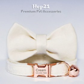Resim Cat Collar Velvet Cat Collar with Bell 755153 - White Broken Collar + BOW TIE / L 