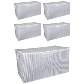 Resim Alas 5 Adet - Sandık Tipi Hurç Maxi - Yastık&Yorgan Vb. Hurcu 75X40X40 - Leke Tutmaz Çizgili Model 