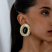 Resim Şık Boho Esintili Geometrik Oval Çivi Küpeler Siyah Akrilik Vurgularla - Günlük ve Parti Kullanımı İçin Mükemmel 