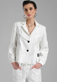 Resim tw3 Kadın Saten Kumaş ve Çizgili Kumaş Detaylı Tasarım Blazer Ceket 