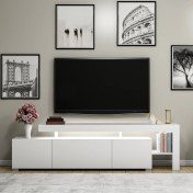 Resim İnarch Dizayn Beliz Modern LED Işıklı 3 Kapaklı, Raflı TV Sehpası – 192 cm - Beyaz 