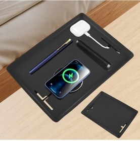 Resim Willowhaven Siyah Yatak Başı Rafı - Kablo Yönetimli, Katlanır Komodin, Kompakt Tasarım Siyah 