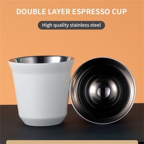 Resim 1 Adet, Çift Duvarlı Espresso Kahve Fincanı, Paslanmaz Çelik, Espresso Fincanı, Küçük Kahve Fincanı 