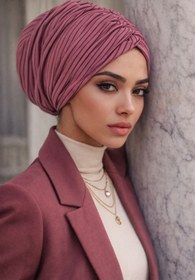 Resim Aişe tesettür Gülkurusu Çizgili Büzgülü Salaş Bone 