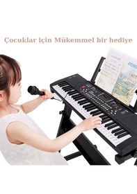 Resim Başlangıç İçin 61 Tuşlu Elektronik Dijital Profosyenel Org Piyano Mikrafonlu Keyboard Siyah 