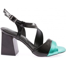 Resim Dgn 888-23y Kadin Çapraz Bantli Topuklu Sandalet 888-1922-R13837 Siyah - Yeşil 