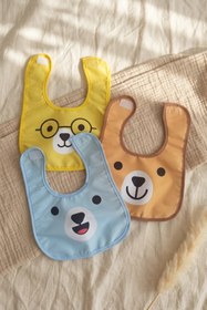 Resim Babydonat Beary Friends 3'lü Paket Sıvı Geçirmez Leke Tutmaz Silinebilir Ayıcık Figürlü Bebek Mama Önlüğü Seti 