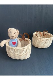 Resim Light Rattan Bambu Hasır Çocuk Scooter / Bisiklet Sepeti 