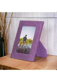 Resim Gerçek Deri Masaüstü Fotoğraf Çerçevesi, 22x17cm 15x10 Foto Antik Mor 