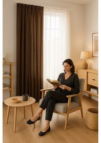 Resim Modern Doğal Kumlama Efektli Kalın Tül Perde Salon Oturma Odası Yatak Odası Antre Kahverengi 