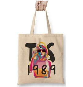 Resim Toyaso Taylor Swift 1989 Bez Çanta Uzun Saplı Alışveriş Çantası Plaj Çantası Beyaz 