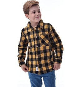 Resim Sarı Siyah Ekose Erkek Çocuk Oduncu Gömlek Kalın Kumaş Düğmeli Çok Renkli 