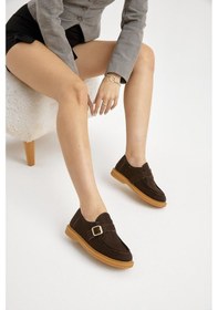 Resim Termo Taban Süet Görünümlü Tokalı Kadın Kahve Günlük Loafer Tbmhh035 Kahve 