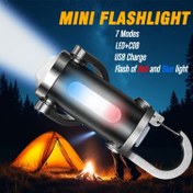 Resim 1 adet Çok Fonksiyonlu Şarj Edilebilir Anahtarlık El Feneri, Mini Cep LED Işığı, Kırmızı ve Mavi Uyarı Işıkları ile 7 Aydınlatma Modu, Günlük Aydınlatma, Gece Yürüyüşü, Yürüyüş için Uygun 