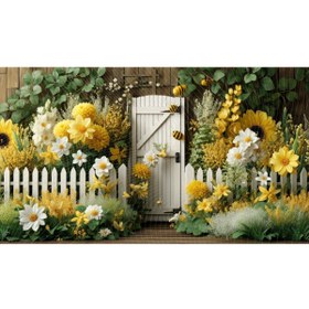 Resim Venspor Bahar Bahçesi Temalı Çit ve Arı Detaylı Bebek Odası Arkaplan, 200x150cm, Fon, Duvar Örtüsü 