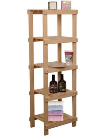 Resim Wooden City Naturel Ahşap Banyo Rafı Banyo Düzenleyici Havluluk 5 Katlı Duvar Rafı 