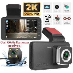 Resim T603 Araç İçi Kamerası 2k Kayıt 3inç Ekran Wifi App Geri Görüş 