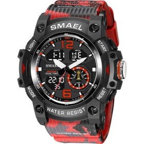 Resim Hanyang Camo Kırmızı Smael Sarı Spor Dijital Saatler Erkekler Su Geçirmez Chronorgraph Kuvars Kol Saati Çift Zaman Göstergeli Tarih Hafta Alarmı 8007 (Yurt Dışından) 