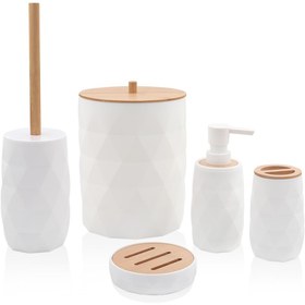 Resim Genel Markalar 5 Parça Akrilik Prizma Bambu Kapaklı Banyo Seti 5 Parça Beyaz Bny0024 5 Parça Beyaz Çok Renkli Akri 