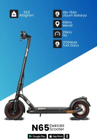 Resim Electroll N65 Elektrikli Scooter 1200 Watt Yenilikçi Teknoloji, Zarif Tasarım, Üstün Konfor, Güvenli Sürüş 