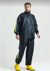 Resim Motorcu Kurye Su Geçirmez Yağmurluk Takım - Siyah Siyah 