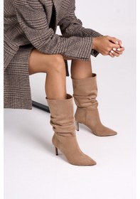 Resim Fancy Kadın Vizon Süet Topuklu Çizme Vizon 