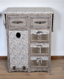 Resim Ahşap Kirli Sepetli Çekmeceli Dolaplı Ütü Masası Rustik 