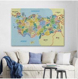 Resim Es10 Türkiye Haritası Kanvas Tablo İl ve İlçeli Ayrıntılı Eğitici Komşulu Tablo 3018 (95 x 165) 