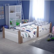 Resim Tuliplife Montessori Karyola Beyaz Açık Ceviz 90x190 Yatak Uyumlu Oval Kesim Çocuk Yatağı 