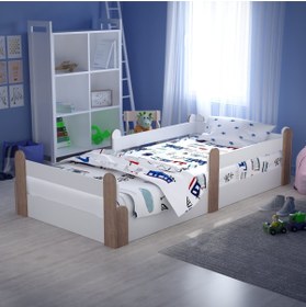 Resim Tuliplife Montessori Karyola Beyaz Açık Ceviz 90x190 Yatak Uyumlu Oval Kesim Çocuk Yatağı 