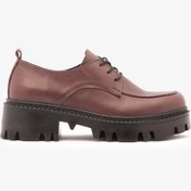 Resim SAYL Bordo Hakiki Deri Kalın Tabanlı Bağcıklı Kadın Oxford Ayakkabı 