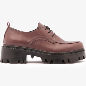 Resim SAYL Bordo Hakiki Deri Kalın Tabanlı Bağcıklı Kadın Oxford Ayakkabı 