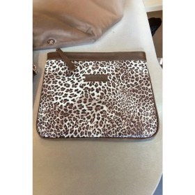Resim Bahels Kahve Leopar Özel Tasarım Kadın Portföy & Clutch Çanta 