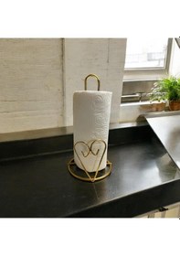 Resim Kalp Detaylı Gold Metal Kağıt Havluluk - Tezgah Üstü - Mutfak/banyo Gold 