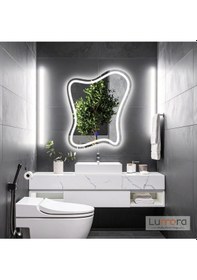 Resim Elvenor Beyaz Led'li Lazer Kumlamalı Lavabo & Banyo Aynası Dokunmatik Sensörlü 90 X 70 Cm Cm 