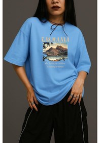 Resim Tasmania Baskılı Unisex Oversize Tişört Bebe Mavisi 
